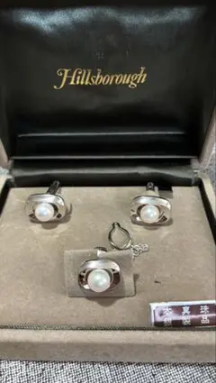 Hillsborough 本真珠 銀製 カフスボタン タイピン セット ケース付
