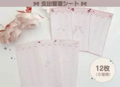 【6種♡12枚】 入出金管理シート A6対応 厚紙 ピンク くすみ 貯金シート