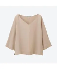 UNIQLO ベージュ Vネック 七分袖ドレープブラウス S