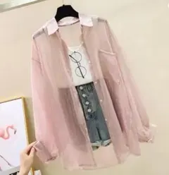【新品未使用】シースルー　シアー　ピンク　長袖シャツ　※訳あり