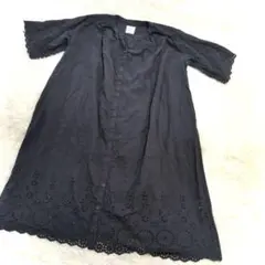 アズノゥアズ ワンピース(F)ブラックカットワーク お花 キーネック ボタン