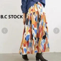 B.C STOCK 総柄 カーブギャザースカート マルチカラー フリーサイズ