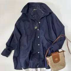 【マッチまま様】ナチュラルビューティーベーシック　コットンリネンシャツ　ネイビー