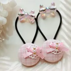 330✾︎ ハンドメイド　ヘアゴム2個セット　22㎜くるみボタン