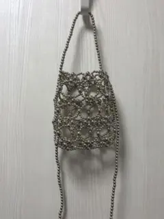 シルバー ビーズ 2way ショルダーバッグ　ハンドバッグ ミニ