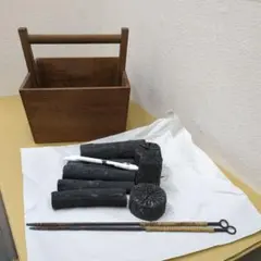 箱炭斗　炭入れ　炭、火箸付き　茶道具　木製　茶道　炭斗　お点前