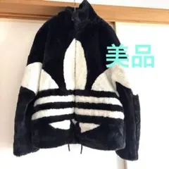 ★美品★ アディダスオリジナルス ファー ジャケット 黒 トレフォイル デカロゴ