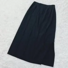 シャバリエ プリーツロングスカート ウール100 毛 Ｉライン マキシ丈 黒