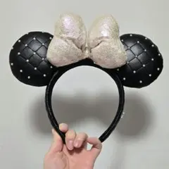 ディズニー ミニーマウス カチューシャ 黒 レザー