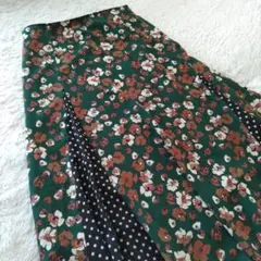 IENA ロングスカート 花柄ドット グリーン系 Mサイズ
