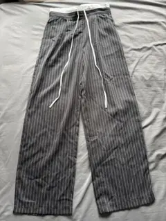 DAZY ストライプ ワイドパンツ ハイウエスト 美脚 脚長効果