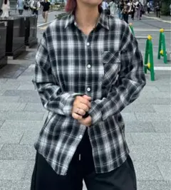 yolo チェック柄長袖シャツ ブラック・ホワイト