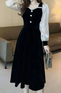 ベロアロングワンピース 秋冬デート女子会パーティー用