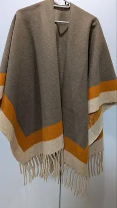 大判ストール ポンチョ風 レディース 秋冬 フリンジ 厚手