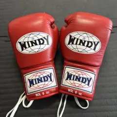 WINDY ボクシンググローブ 8oz レッド　中古 WINDY ボクシング グローブ 8オンス 紐式 - メルカリ