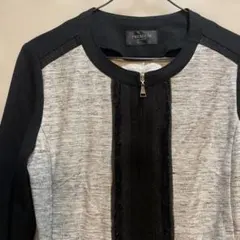 ノーカラージャケット ブラック/グレー