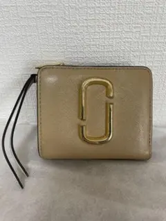 二つ折り財布 ベージュ×グリーン サフィアーノレザー風