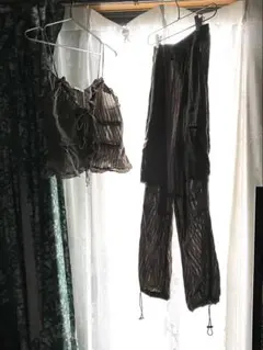 ZARA ザラ　フリルキャミソール　ハーレムパンツ　セットアップ　茶　XS〜M