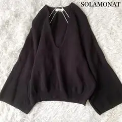 SOLAMONAT ウエハースニット ワイドスリーブVネックプルオーバー