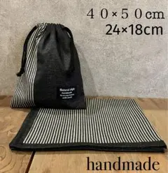ランチョンマット　巾着セット　給食袋　デニム調　ブラック　男の子　女の子