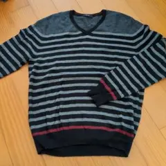 コムサイズム　L　ボーダー　ニット　長袖　メンズ　Vネック