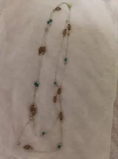 青と茶色のビーズ ロングネックレス