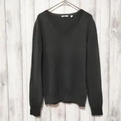 ユニクロ (L)　ウォッシャブル コットン Vネックセーター　ブラック