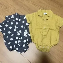 【70】ロンパース2点セット グレー水玉・マスタード