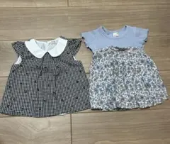 プティマイン 半袖トップス２枚セット100cmチェックさくらんぼ花柄保育園