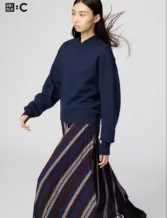 ユニクロ C スムースコットンクールネックセーター ネイビー
