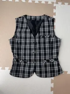 事務服　チェック柄ベスト ブラック・ホワイト M