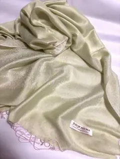 新品 PASHMINA 淡グリーン 柄 パシュミナ シルク混 ショール