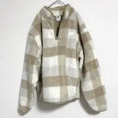 NIKE アウター ボア ハーフジップ チェック ベージュ ホワイト XL