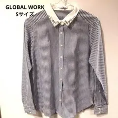 ⭐︎未使用⭐︎GLOBAL WORK ストライプ ビジュー ブラウス シャツ S