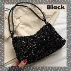 スパンコール ハンドバッグ 肩掛け ブラック 黒 結婚式 謝恩会 新品 人気