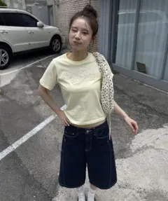ダッフルフラワーワッペンレタリング半袖Tシャツのサムネイル