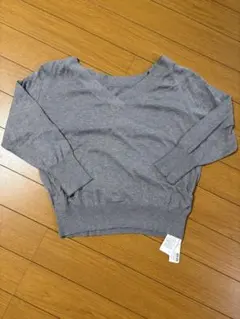 AZULグレー Vネック ニットセーター 長袖