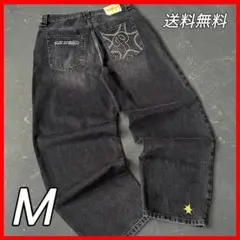 ラスト！黒バギーデニム ストリートファッション ワイドパンツ Y2K系 スター