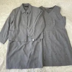 美品⭐︎大きいサイズ　グレー スーツ3点セット　19ABR 花刺繍ワンピ