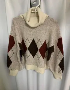 Heather　アーガイル柄タートルネックセーター