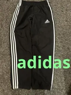 アディダス トラックパンツ ナイロンパンツ ロゴ刺繍 黒ブラック M