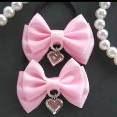 SALE(139) サテンリボン ヘアゴム♡ ハンドメイド パステル ピンク