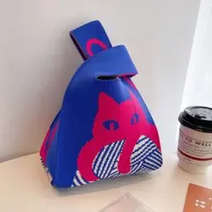 猫デザイン トートバッグ 青とピンク
