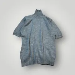 Speranza 洗えるウール100% タートルネック 半袖ニット LL グレー