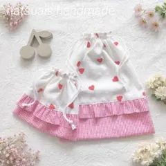 【NO.42】ハートとレース 巾着袋 2点セット ハンドメイド