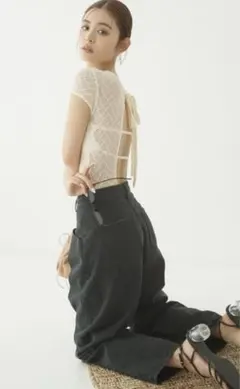 LILYBROWN ハイウエストタックデニムパンツ◆リリーブラウン