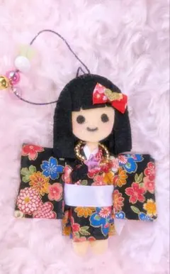 ピンク お人形 チャーム 女の子 縁起物 座敷童さん 守護 御守 かわいい