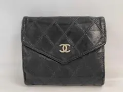 香奈兒 黑色菱格紋 三摺錢包