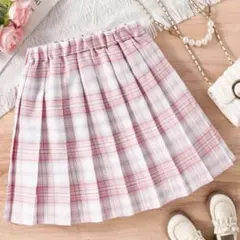 SHEIN【シーイン】ピンクチェック柄　プリーツミニスカート制服風♡11-12Y