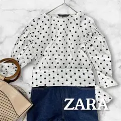 ZARA ザラ　リネンブラウス ドット　バックリボン　Mサイズ
